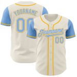 Witgouden Custom Two Authentieke Blauwe Crème Jersey Lichte Toon Baseball Witgouden Custom Two Authentieke Blauwe Crème Jersey Lichte Toon Baseball