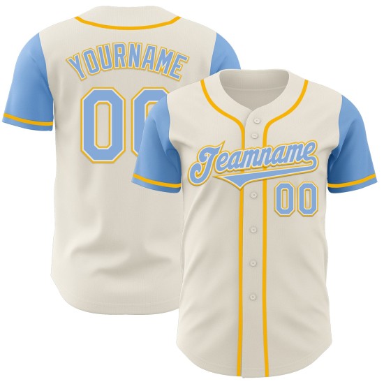 Witgouden Custom Two Authentieke Blauwe Crème Jersey Lichte Toon Baseball Witgouden Custom Two Authentieke Blauwe Crème Jersey Lichte Toon Baseball