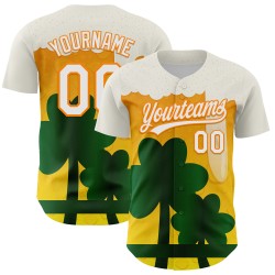 Oranje-Groen Bier 3D Shamrock Wit Baseball Jersey Bay Patrick's Authentic Day Custom St.
