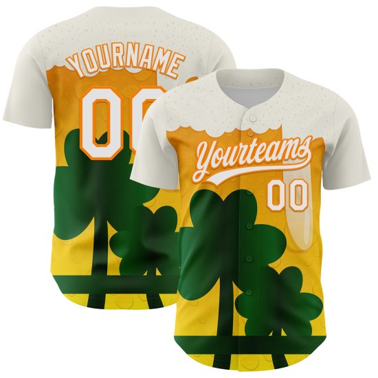 Oranje-Groen Bier 3D Shamrock Wit Baseball Jersey Bay Patrick's Authentic Day Custom St. Oranje-Groen Bier 3D Shamrock Wit Baseball Jersey Bay Patrick's Authentic Day Custom St.
