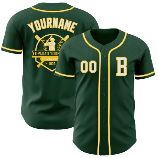 Authentieke Baseball Jersey Custom Groen Wit-Geel Authentieke Baseball Jersey Custom Groen Wit-Geel