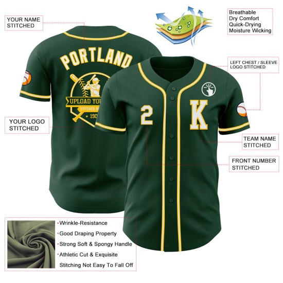 Authentieke Baseball Jersey Custom Groen Wit-Geel Authentieke Baseball Jersey Custom Groen Wit-Geel