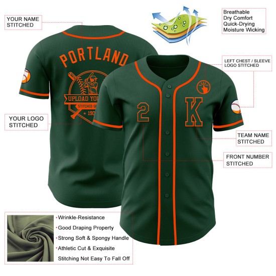 Oranje Custom Authentic Green Baseball Jersey Oranje Custom Authentic Green Baseball Jersey