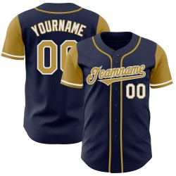 Marineblauwe Jersey Tone Authentic Two Baseball Custom Oud Goud-Wit Marineblauwe Jersey Tone Authentic Two Baseball Custom Oud Goud-Wit