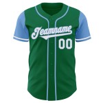 Wit-licht authentiek shirt met twee Kelly Green aangepaste honkbalblauwe tinten Wit-licht authentiek shirt met twee Kelly Green aangepaste honkbalblauwe tinten