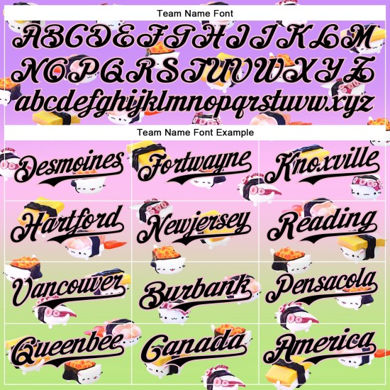 Aangepaste Suen Groen Paars Licht Katten Fade Roze-Neon Authentieke 3D Jersey Cindy Baseball Sushi Zwart Aangepaste Suen Groen Paars Licht Katten Fade Roze-Neon Authentieke 3D Jersey Cindy Baseball Sushi Zwart