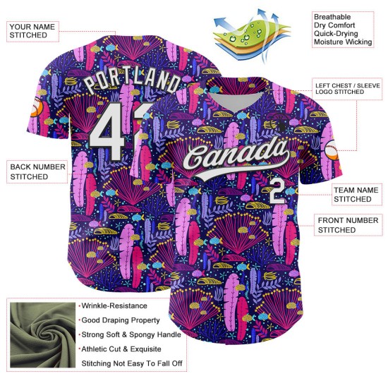 Plant Jersey Hawaii Tropisch Paars Custom 3D Baseball Authentiek Wit-Zwart Plant Jersey Hawaii Tropisch Paars Custom 3D Baseball Authentiek Wit-Zwart