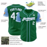 Wit-licht authentiek shirt met twee Kelly Green aangepaste honkbalblauwe tinten Wit-licht authentiek shirt met twee Kelly Green aangepaste honkbalblauwe tinten