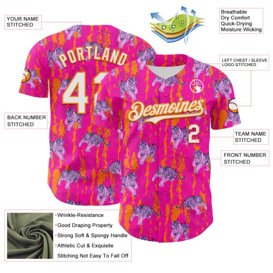 Deep Tiger 3D Oranje Honkbal Tropisch Wit-Bay Aangepast Dier Roze Hawaii Jersey Authentiek Deep Tiger 3D Oranje Honkbal Tropisch Wit-Bay Aangepast Dier Roze Hawaii Jersey Authentiek