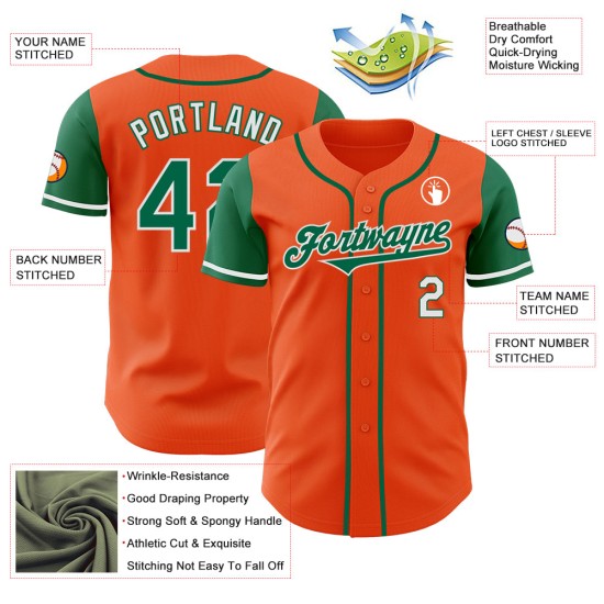 Kelly Tone Baseball Oranje Groen-Wit Jersey Authentieke Twee Aangepaste Kelly Tone Baseball Oranje Groen-Wit Jersey Authentieke Twee Aangepaste