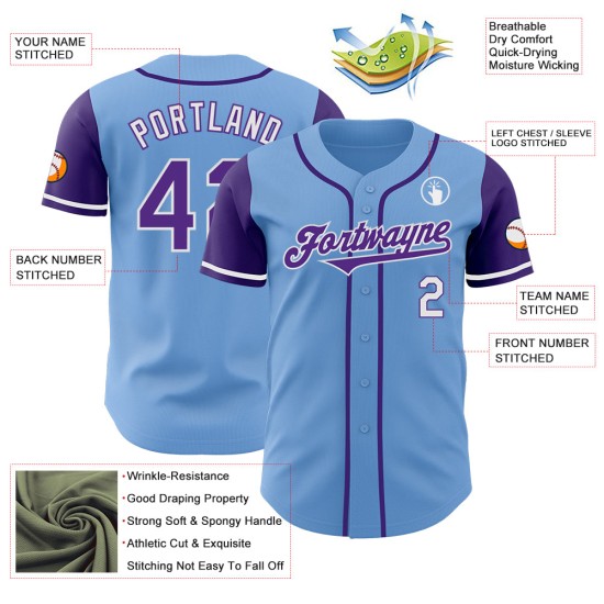 Baseball Blue Two Custom Tone Authentic Lichtpaars-Wit Jersey Baseball Blue Two Custom Tone Authentic Lichtpaars-Wit Jersey