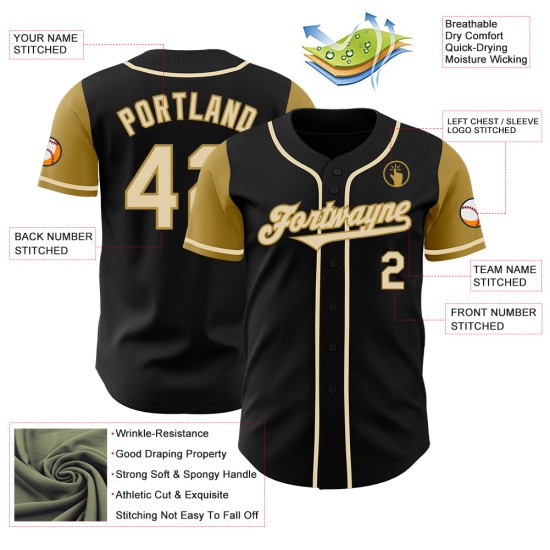 Tone Gold Cream-Old Baseball Jersey Custom Two Black Authentic Tone Gold Cream-Old Baseball Jersey Custom Two Black Authentic