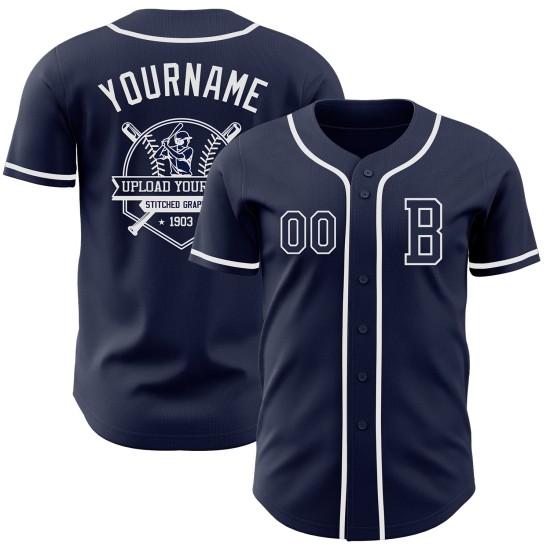 Jersey Baseball Navy Custom Wit Authentiek Jersey Baseball Navy Custom Wit Authentiek