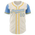 Witgouden Custom Two Authentieke Blauwe Crème Jersey Lichte Toon Baseball Witgouden Custom Two Authentieke Blauwe Crème Jersey Lichte Toon Baseball