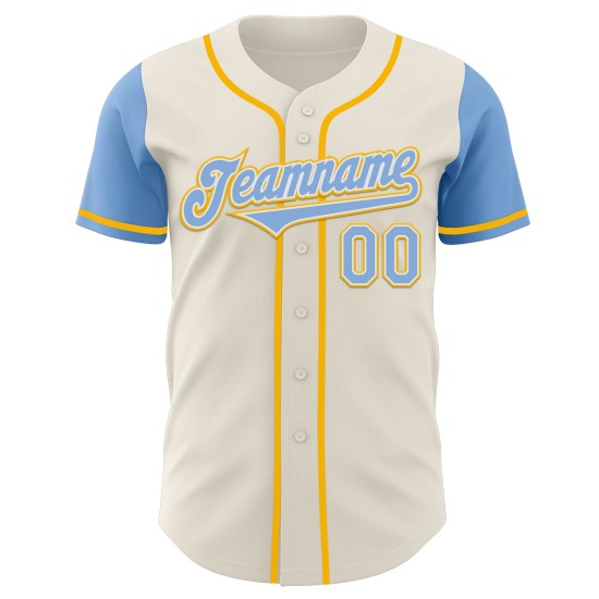 Witgouden Custom Two Authentieke Blauwe Crème Jersey Lichte Toon Baseball Witgouden Custom Two Authentieke Blauwe Crème Jersey Lichte Toon Baseball