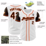 Aangepaste honkbalshirt in wit, authentiek bruin-oranje, twee kleuren Aangepaste honkbalshirt in wit, authentiek bruin-oranje, twee kleuren