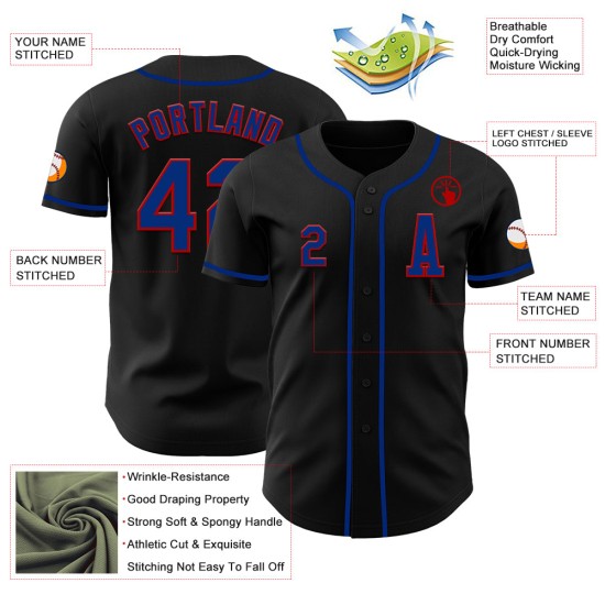 Zwart op maat gemaakt authentiek honkbal Royal-Red-shirt Zwart op maat gemaakt authentiek honkbal Royal-Red-shirt
