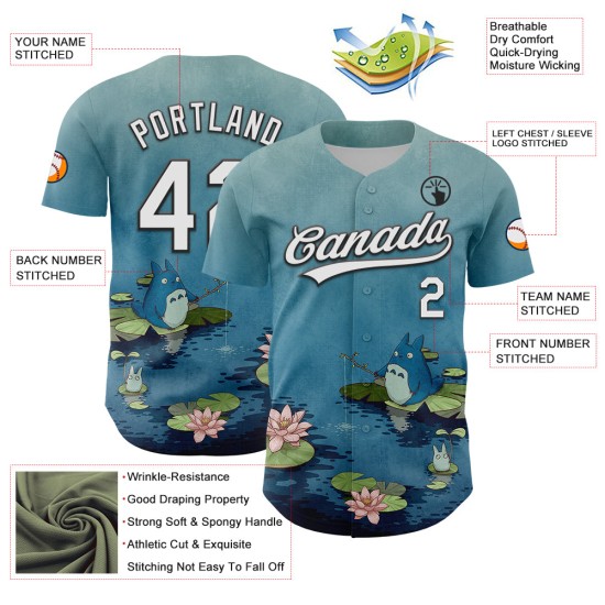 Jersey Baseball The Syntetyc Pond Shadow Custom Fishing Authentic Wit-Zwart 3D In Blauw Jersey Baseball The Syntetyc Pond Shadow Custom Fishing Authentic Wit-Zwart 3D In Blauw