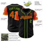 Zwart Groen Custom Authentic Jersey Oranje-Neon Twee Honkbaltonen Zwart Groen Custom Authentic Jersey Oranje-Neon Twee Honkbaltonen
