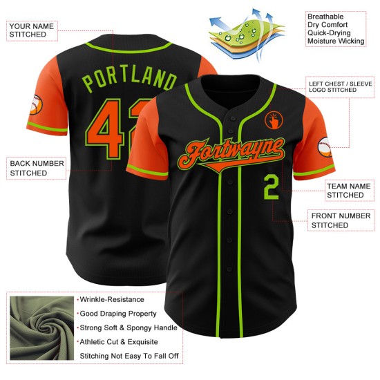 Zwart Groen Custom Authentic Jersey Oranje-Neon Twee Honkbaltonen Zwart Groen Custom Authentic Jersey Oranje-Neon Twee Honkbaltonen