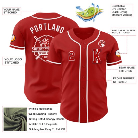 Wit honkbalshirt op maat, authentiek rood Wit honkbalshirt op maat, authentiek rood