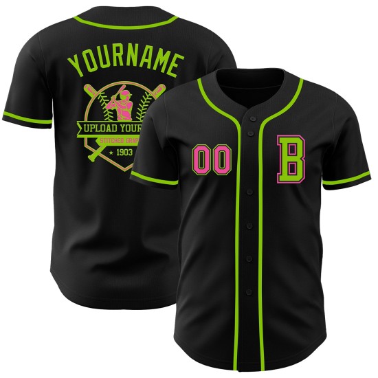 Jersey Custom Groen Roze-Neon Zwart Honkbal Authentiek Jersey Custom Groen Roze-Neon Zwart Honkbal Authentiek