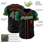 Authentiek zwart groen-oranje twee honkbal aangepaste toon Kelly-shirt Authentiek zwart groen-oranje twee honkbal aangepaste toon Kelly-shirt
