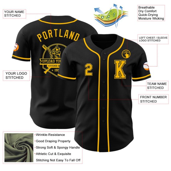 Jersey Zwart Custom Goud Authentieke Baseball Jersey Zwart Custom Goud Authentieke Baseball