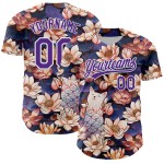 Honkbal Paars-Wit Wit Synthetisch Authentiek Cat 3D Zwart Lotus Aangepast Jersey Honkbal Paars-Wit Wit Synthetisch Authentiek Cat 3D Zwart Lotus Aangepast Jersey