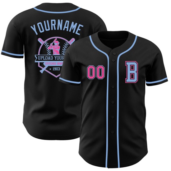 Zwart Jersey Roze-Licht Honkbal Authentic Custom Blue Zwart Jersey Roze-Licht Honkbal Authentic Custom Blue