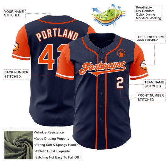 Tone Jersey Navy Two Orange-White Authentic Custom Baseball Tone Jersey Navy Two Orange-White Authentic Custom Baseball