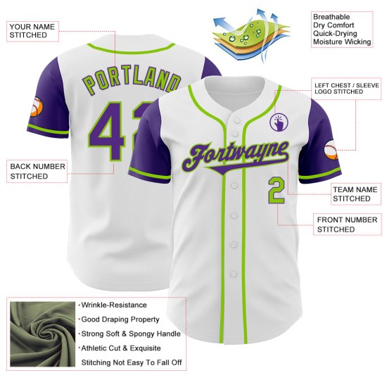 Baseball Tone Authentic Jersey Paars-Neon Custom Two Wit Groen Baseball Tone Authentic Jersey Paars-Neon Custom Two Wit Groen