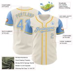 Witgouden Custom Two Authentieke Blauwe Crème Jersey Lichte Toon Baseball Witgouden Custom Two Authentieke Blauwe Crème Jersey Lichte Toon Baseball