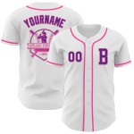 Paars-roze shirt, authentiek wit honkbalshirt op maat Paars-roze shirt, authentiek wit honkbalshirt op maat