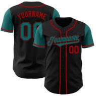 Jersey Authentic Custom Tone Two Teal-Red Baseball Black Jersey Authentic Custom Tone Two Teal-Red Baseball Black