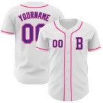 Paars-roze shirt, authentiek wit honkbalshirt op maat Paars-roze shirt, authentiek wit honkbalshirt op maat