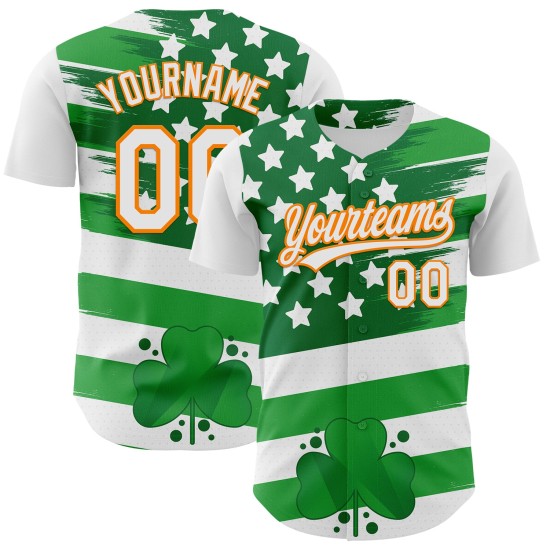 Oranje-Groen Bay Shamrock Jersey Wit Baseball Day Patrick's St. Aangepaste Authentieke 3D Oranje-Groen Bay Shamrock Jersey Wit Baseball Day Patrick's St. Aangepaste Authentieke 3D