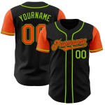 Zwart Groen Custom Authentic Jersey Oranje-Neon Twee Honkbaltonen Zwart Groen Custom Authentic Jersey Oranje-Neon Twee Honkbaltonen