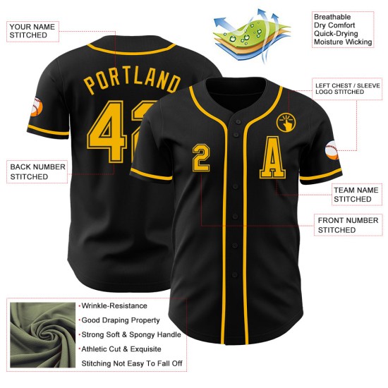 Jersey Zwart Custom Goud Authentieke Baseball Jersey Zwart Custom Goud Authentieke Baseball