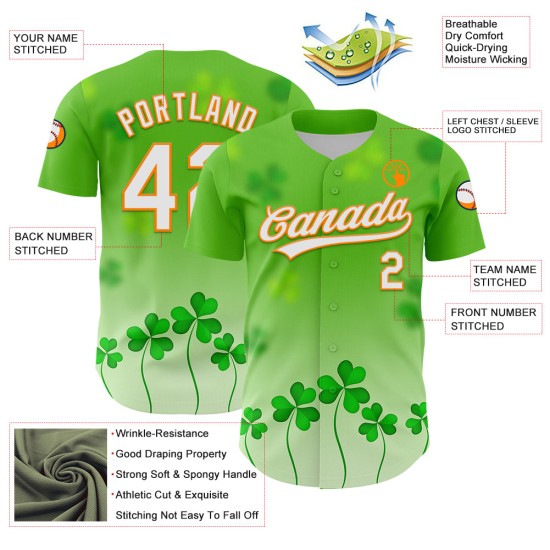 Jersey Day Baseball Shamrock Custom Orange Patrick's St. 3D Authentiek Groen Wit-Bay Jersey Day Baseball Shamrock Custom Orange Patrick's St. 3D Authentiek Groen Wit-Bay