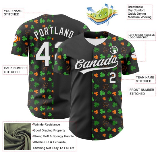 Baseball Zwart Groen-Bay Day Oranje 3D Authentiek Shamrock Jersey St. Custom Patrick's Baseball Zwart Groen-Bay Day Oranje 3D Authentiek Shamrock Jersey St. Custom Patrick's