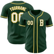 Authentieke Baseball Jersey Custom Groen Wit-Geel Authentieke Baseball Jersey Custom Groen Wit-Geel