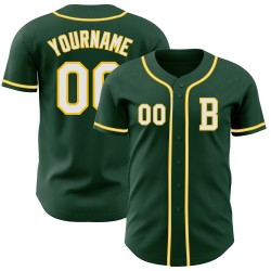 Authentieke Baseball Jersey Custom Groen Wit-Geel Authentieke Baseball Jersey Custom Groen Wit-Geel