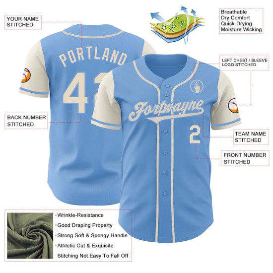 Lichte aangepaste jersey-toon crème honkbal twee authentieke blauwe Lichte aangepaste jersey-toon crème honkbal twee authentieke blauwe