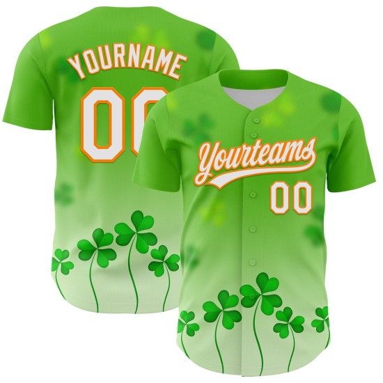 Jersey Day Baseball Shamrock Custom Orange Patrick's St. 3D Authentiek Groen Wit-Bay Jersey Day Baseball Shamrock Custom Orange Patrick's St. 3D Authentiek Groen Wit-Bay