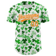 Dag 3D St. Shamrock Baseball Wit Jersey Patrick's Bay Authentieke Custom Oranje-Groen