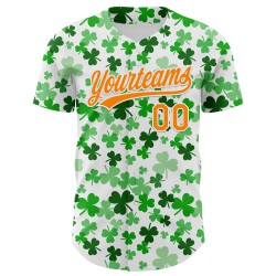Dag 3D St. Shamrock Baseball Wit Jersey Patrick's Bay Authentieke Custom Oranje-Groen