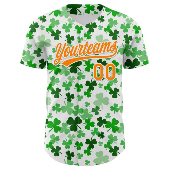 Dag 3D St. Shamrock Baseball Wit Jersey Patrick's Bay Authentieke Custom Oranje-Groen Dag 3D St. Shamrock Baseball Wit Jersey Patrick's Bay Authentieke Custom Oranje-Groen