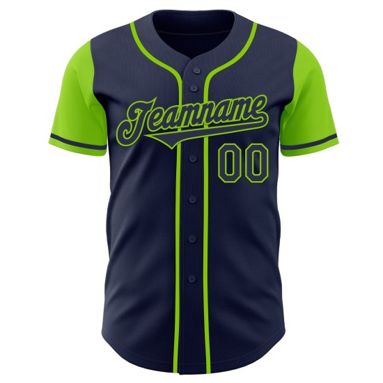 Marineblauw Neon Baseball Authentic Two Tone Groen Jersey Aangepast Marineblauw Neon Baseball Authentic Two Tone Groen Jersey Aangepast