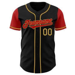 Goud Jersey Zwart Rood-Oude Baseball Tone Custom Twee Authentieke Goud Jersey Zwart Rood-Oude Baseball Tone Custom Twee Authentieke
